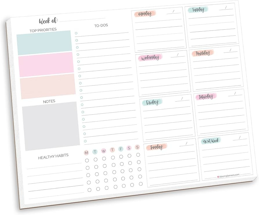 bloom daily planners Horizontal Weekly To Do List Notepad with 60 Undated Sheets - Weekly Desk Pl... | Amazon (US)