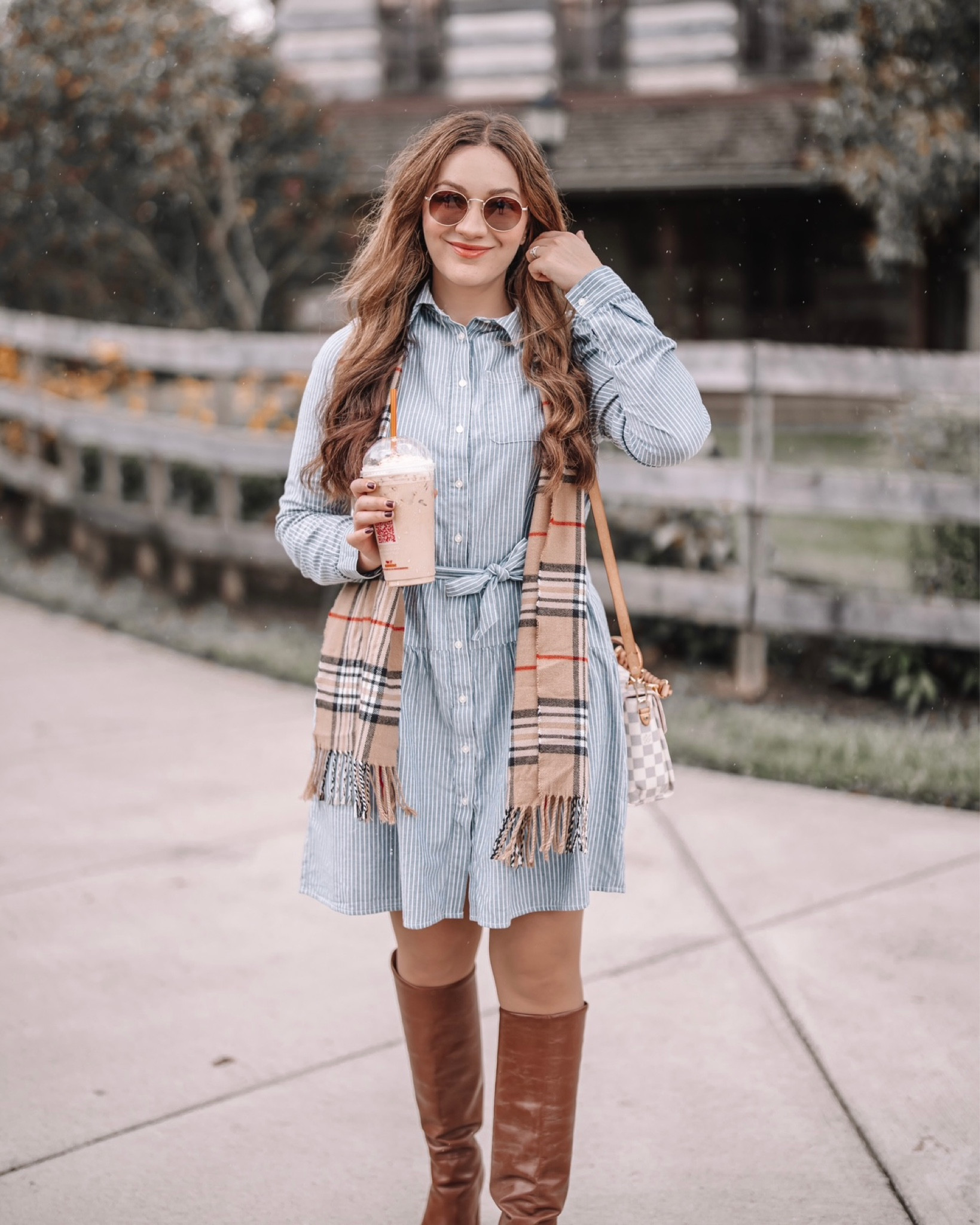 Fall Outfits inspiration 🍂🪵 Fit TTS
Flannel, knee high boots, plaid scarf 🧣 

#LTKunder50 #LTKSeasonal #LTKsalealert