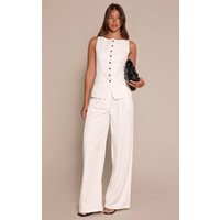 Dames White Gesneden Geweven Geplooide Wijde Pantalon Co-ord, Wit | Size: 44 | Prettylittlething Netherlands