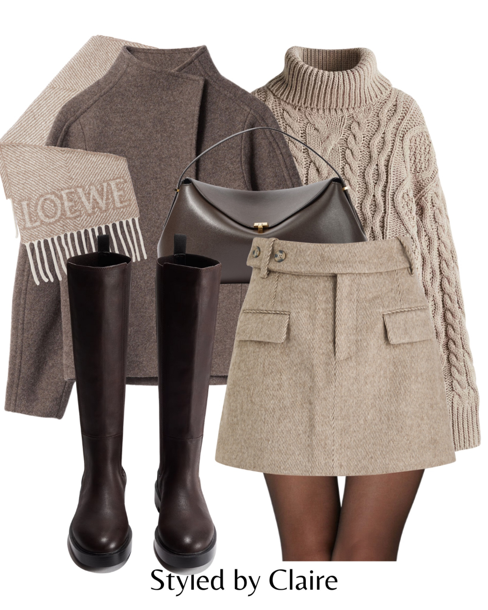 Outfit obsession🙋🏽‍♀️
Tags: knee high brown boots tweed mini skirt beige other stories jacket wool high neck turtleneck cable knit jumper sweater H&M Loewe scarf bag leather toteme fashion autumn winter inspo outfit ideas 

#LTKautumn 

#LTKstyletip #LTKshoes