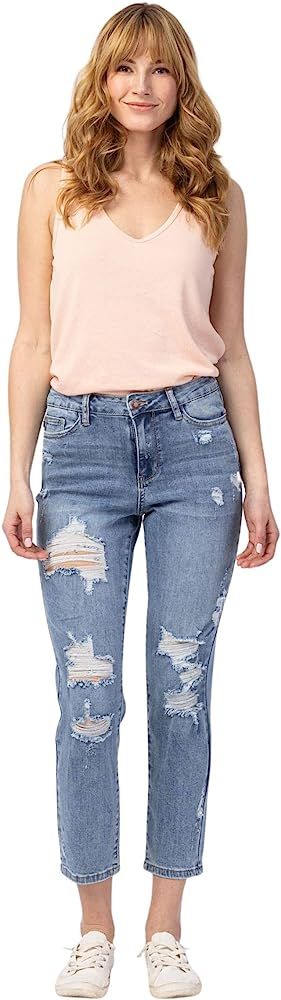 Judy Blue Women's Hi-Waisted Destroyed Boyfriend Fit Jeans | Amazon (US)