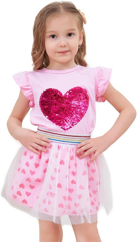 RETSUGO Girls Tulle Skirt Set Two Piece Ruffle Sleeve Unicorn T-Shirt Tutu Dress Summer Birthday ... | Amazon (US)