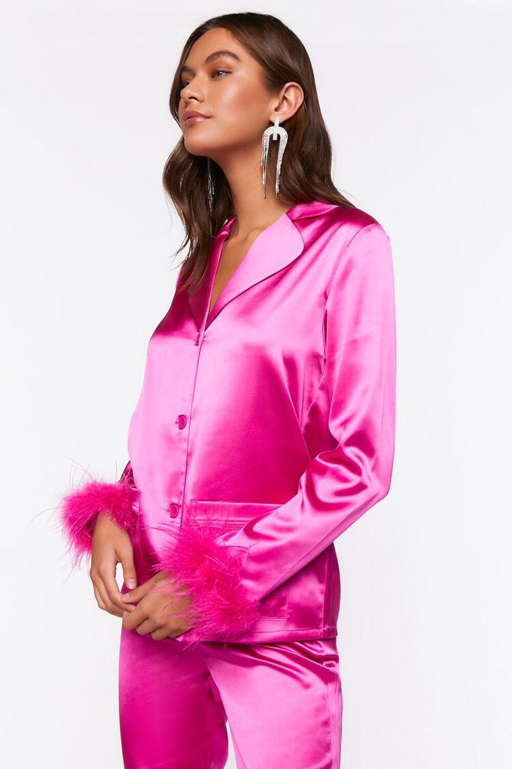 Satin Feather-Trim Shirt | Forever 21 (US)