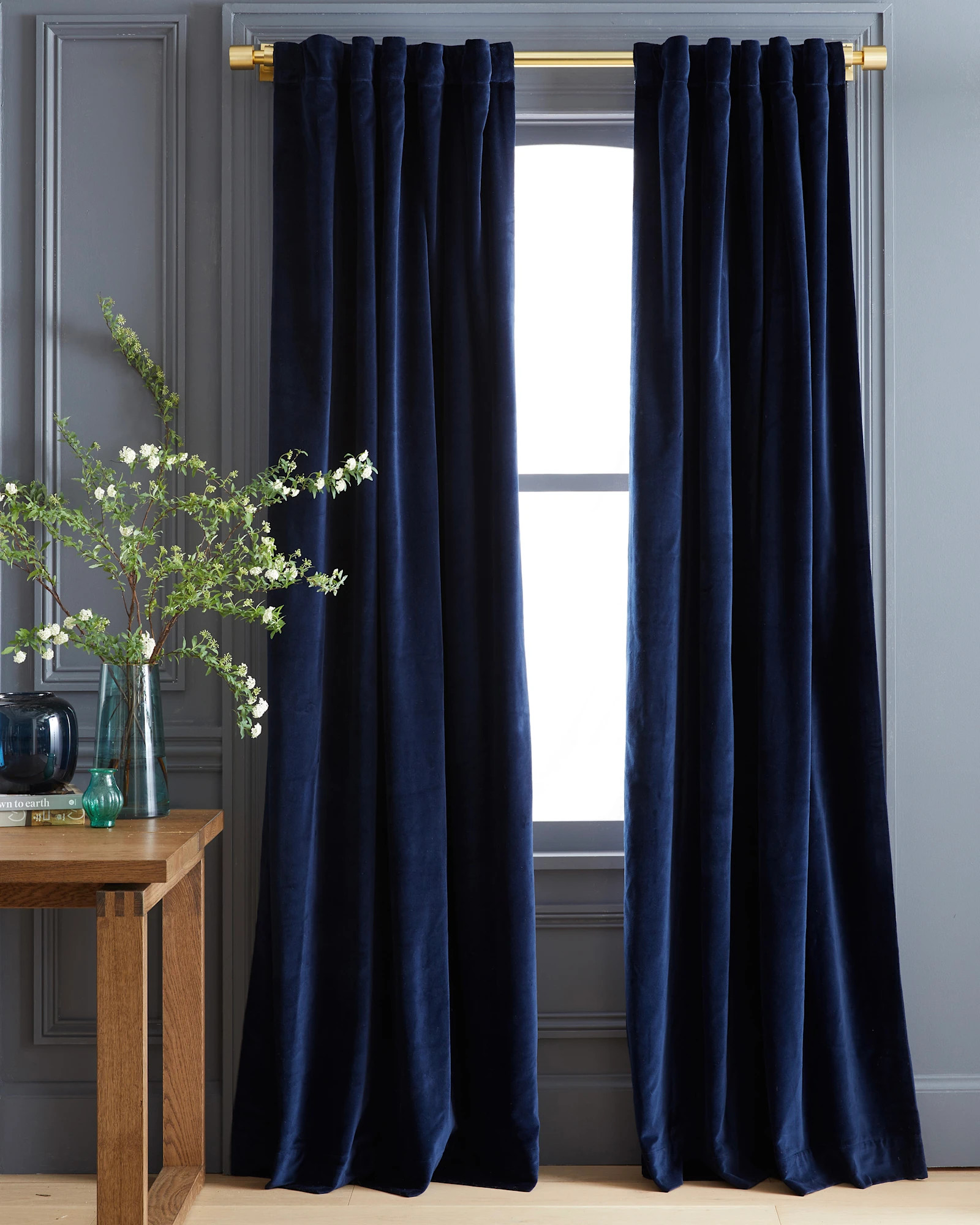 Quince | Cotton Velvet Curtain in Ivory, Size 48x96 | Quince