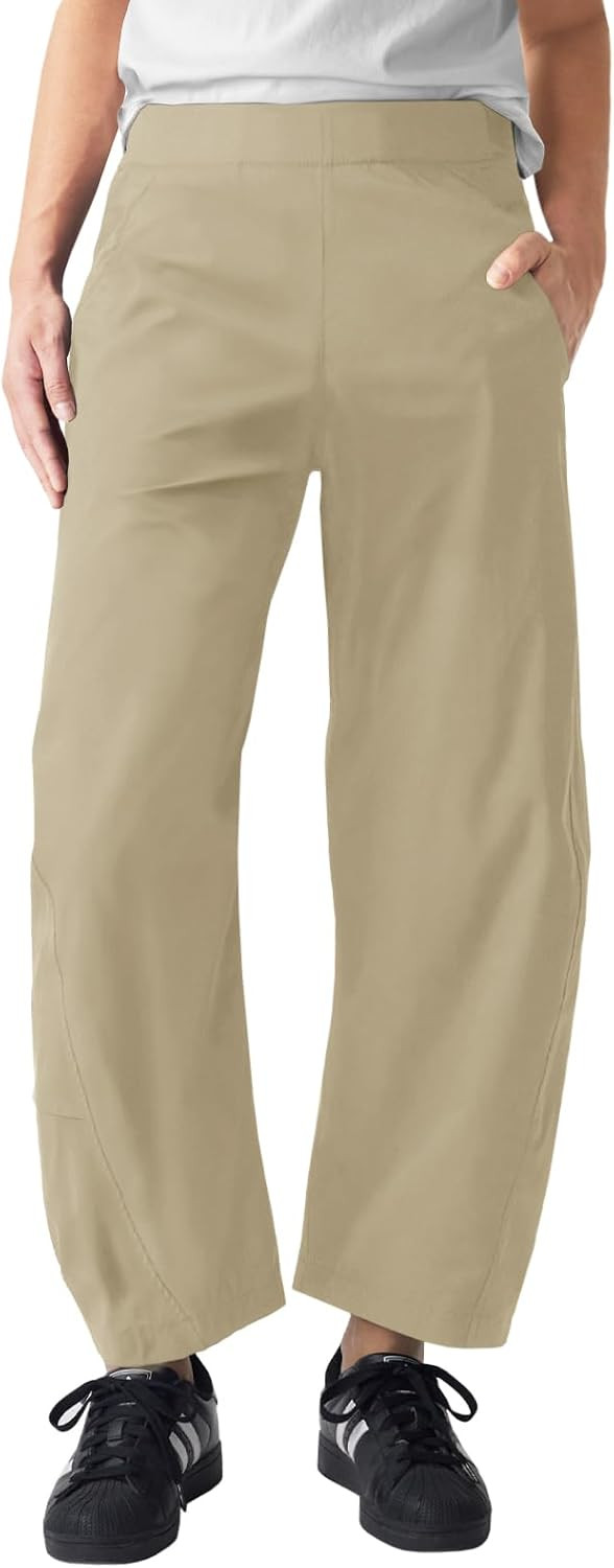 Womens Elastic Waist Ankle Pants Baggy Tapered Barrel Travel Pants Trousers | Amazon (US)