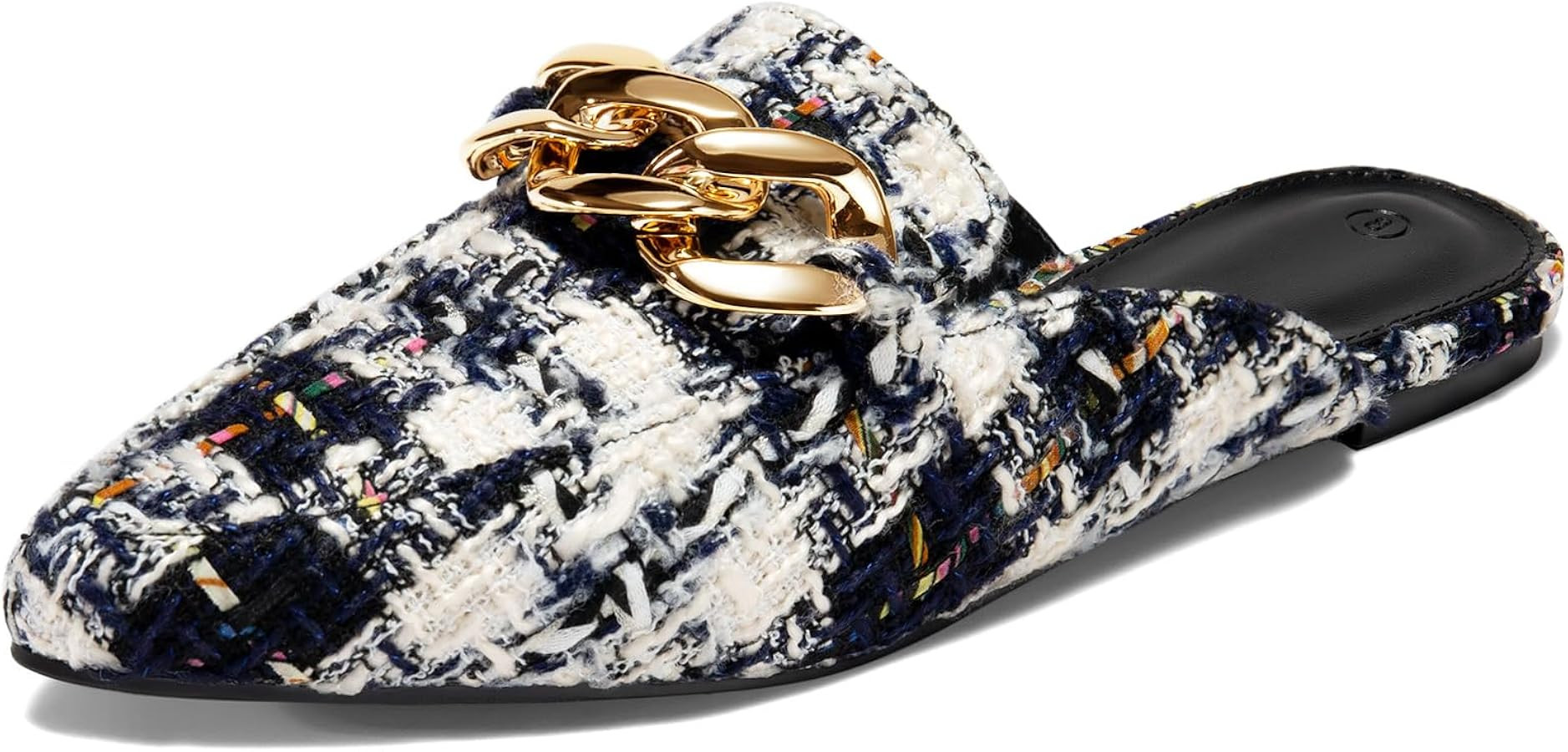 Juliet Holy Womens Mules Flats Pointed Toe Backless Loafers Slip on Metal Chain Slides | Amazon (US)