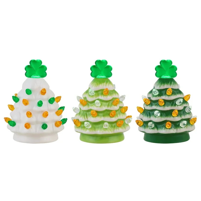 Mr. Lucky St. Patrick's Day Decorative Ceramic Trees, LED Illuminated, 3 Count - Walmart.com | Walmart (US)