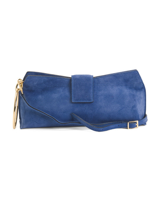 Made In Italy Suede East West Clutch With D Ring | TJ Maxx