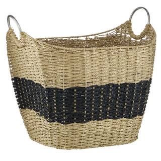 Seagrass Handmade Two Toned Storage Basket with Metal Handles | The Home Depot