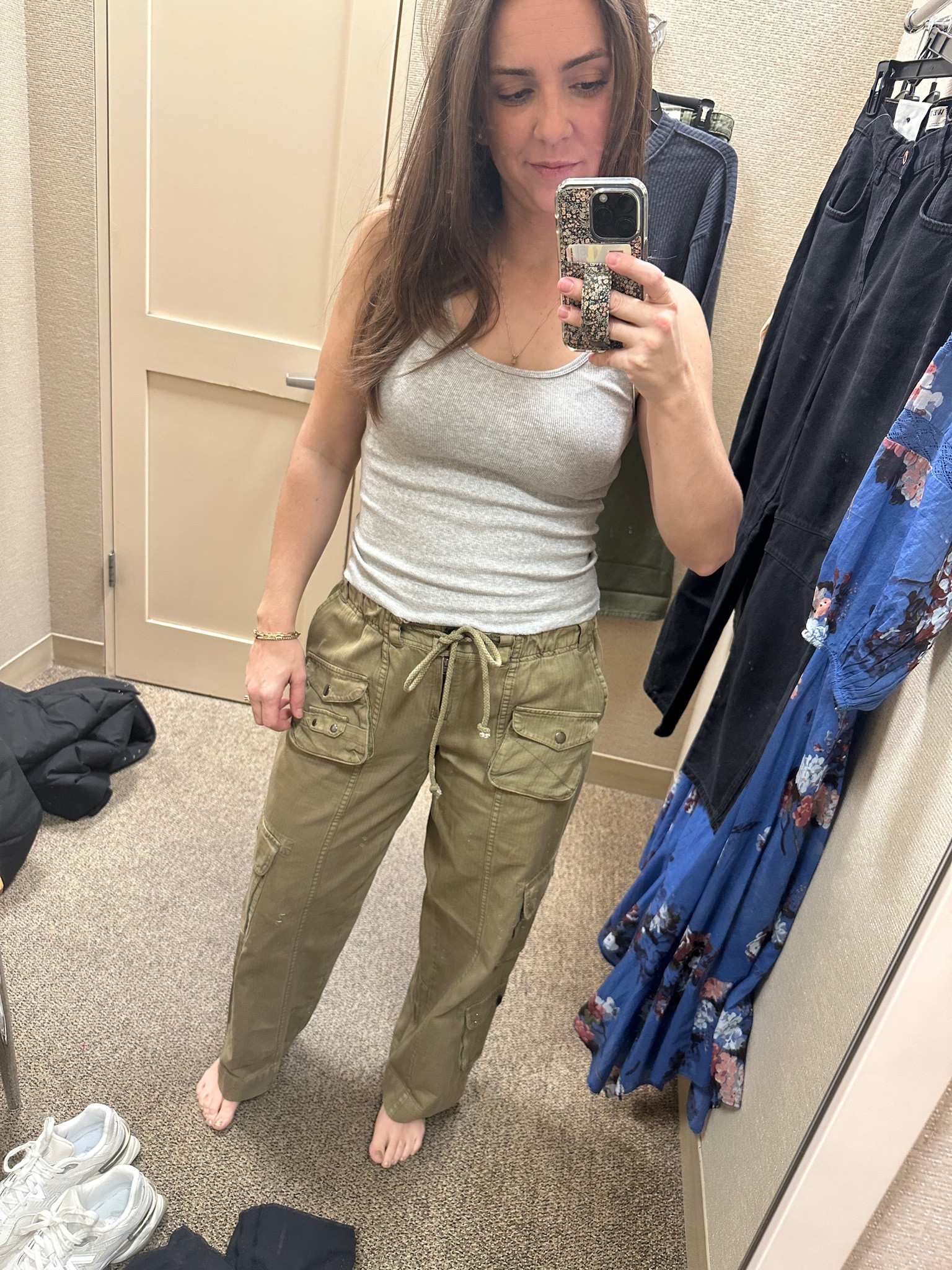 Free people try on! Tahiti Cargo Pants color Citronella! Walmart grey tank size small. Cut to crop by me!

#LTKTravel #LTKFindsUnder100