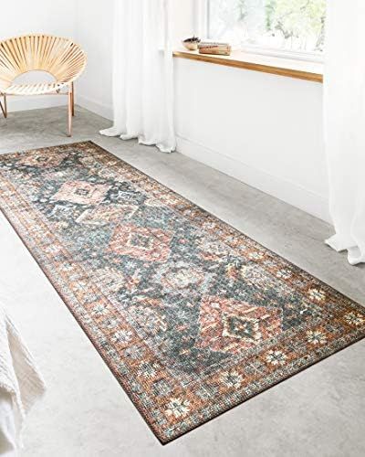 Loloi ll Skye Collection Printed Distressed Vintage Area Rug, 2'-3" x 3'-9", SEA/Rust | Amazon (US)