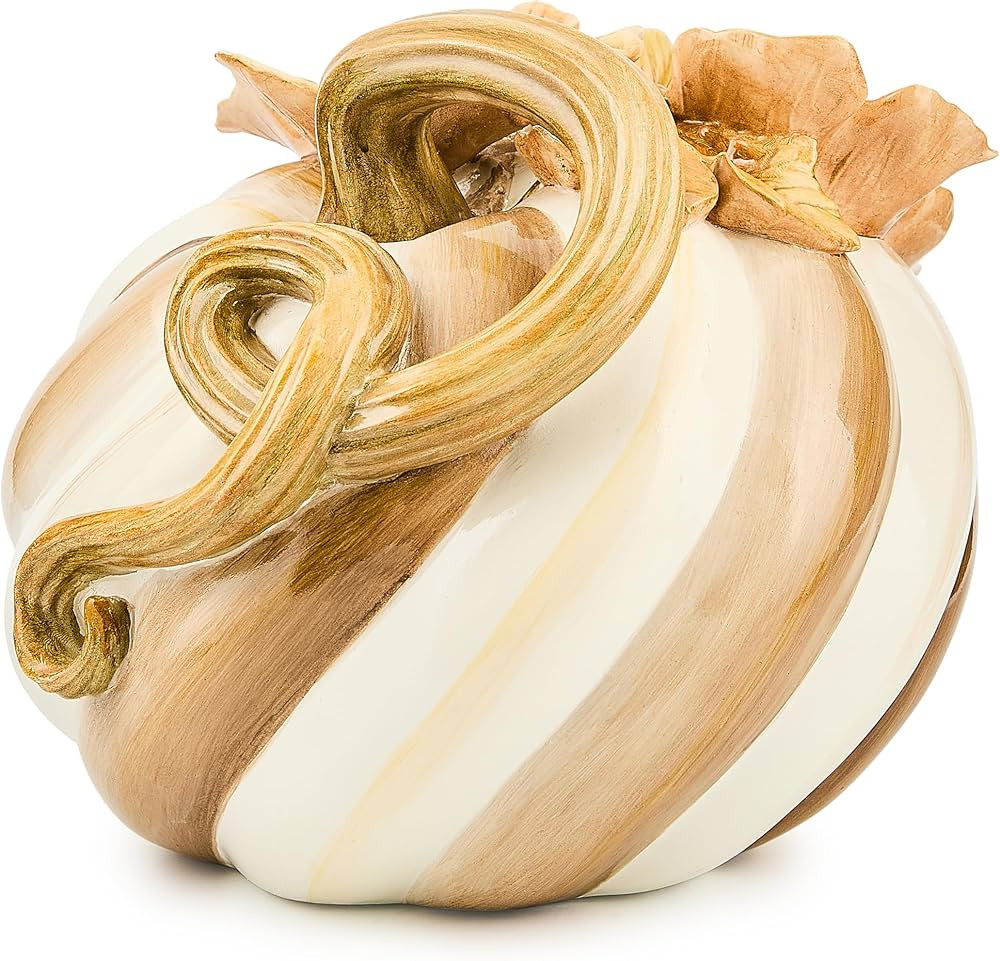 MACKENZIE-CHILDS Twisted-Stem Pumpkin, Resin Halloween Home Decor, Brown-and-White Mocha Swirl | Amazon (US)