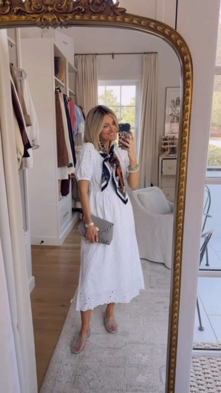 Who doesn't love a good eyelet midi dress? I love how this one is modest, breathable and affordable- plus it's 30% off right now! The puff sleeve detail is so feminine and fun. Truly a timeless dress that will serve you for years to come. Made of 100% cotton as well- and it has pockets 👏🏻 Wearing XS

Loverly grey, target sale finds, affordable target fashion finds, summer spring family photo dress women, how to style white midi dress, satin scarf neck styling, how to style jelly shoes, resort wear vacation looks, capsule wardrobe dress 

 #LTKSeasonal #LTKSaleAlert #LTKTravel