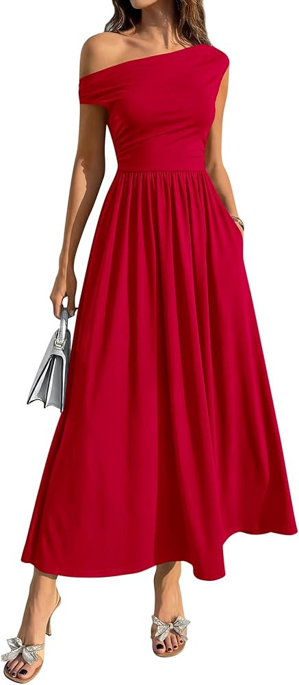 BTFBM Summer Maxi Dresses for Women 2026 Sleeveless One Shoulder Casual Beach Party Sundress Flow... | Amazon (US)