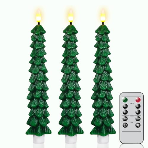 KunSwenn Flameless Christmas Tree Candles, Christmas Tree Candles Battery Operated with Remote, Set of 3 Real Wax LED Taper Candle, 9.8 Inch Green LED Candlesticks for Home Decorations(0.78" x 9.8“) | Amazon (US)