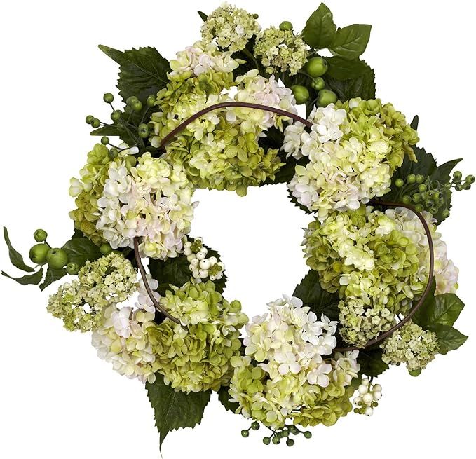 Nearly Natural 4780 Hydrangea Wreath, 22-Inch, Cream/Green | Amazon (US)