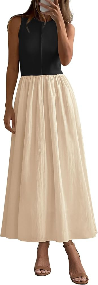 PRETTYGARDEN Women Maxi Dresses 2025 Summer Casual Sleeveless Patchwork Knit Tank Dress Flowy Bea... | Amazon (US)