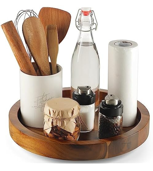 10" Acacia Wood Lazy Susan Organizer Kitchen Turntable for Cabinet Pantry Table Organization | Amazon (US)