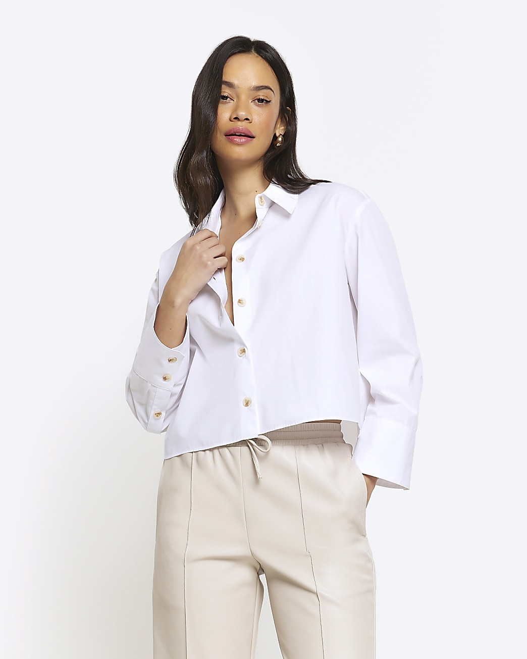 White crop long sleeve shirt | River Island (US)