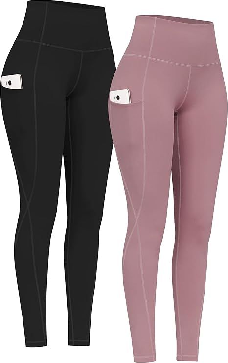 PHISOCKAT 2 Pack High Waist Yoga Pants with Pockets, Tummy Control Leggings, Workout 4 Way Stretc... | Amazon (US)