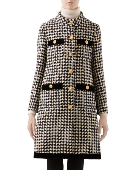 Gucci Houndstooth Coat with Velvet Trim | Bergdorf Goodman