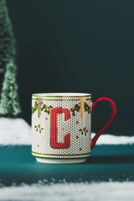 The Bistro Tile Stoneware Monogram Mug: Festive Edition | Anthropologie (US)