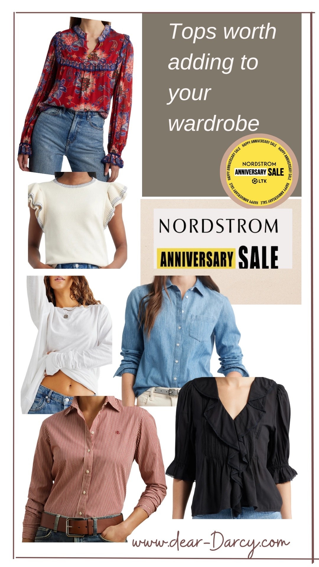 Nordstrom sale

Tops worth purchasing, that will add to your wardrobe 

Farm Rio on sale! Yes please
This cute ruffle cap sleeve light weight sweater 

A great long sleeve free people tee

Denim button up is a must have

A great red and white pinstripe Ralph Lauren button up

A cute black ruffle blouse by Madewell

A mix of Work and play

#LTKSaleAlert #LTKOver40 #LTKStyleTip