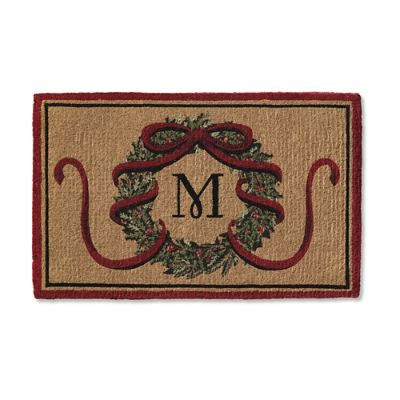 Festive Wreath Monogrammed Door Mat | Frontgate