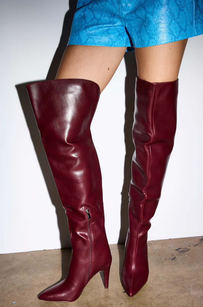 AKIRA Azalea Wang Beaucoup Over The Knee Boot | Burgundy | Size 10 | AKIRA