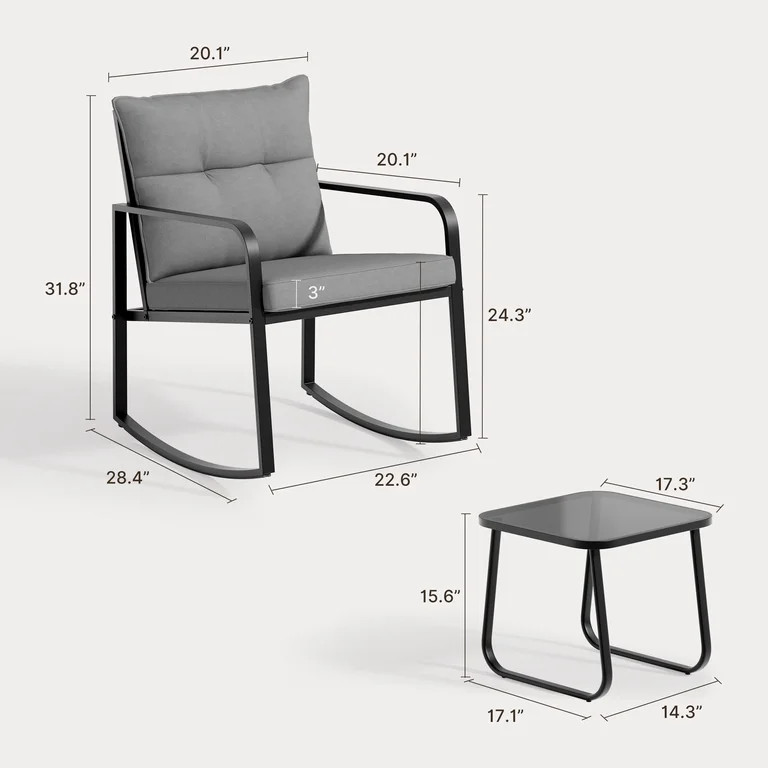 Patio Furniture Set, Rocking Bistro Set Chair with Coffee Table for Balcony, Backyard, Gray | Walmart (US)