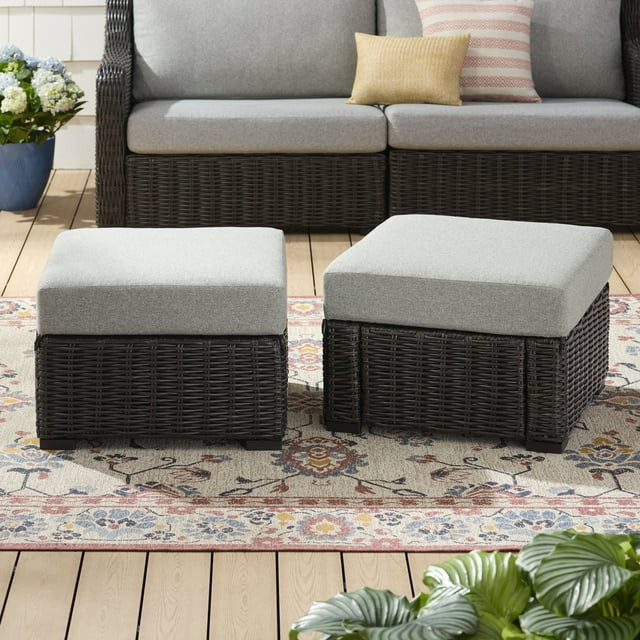 Better Homes & Gardens Bellamy Outdoor Wicker Ottomans, Natural Wicker, 2 Pack | Walmart (US)