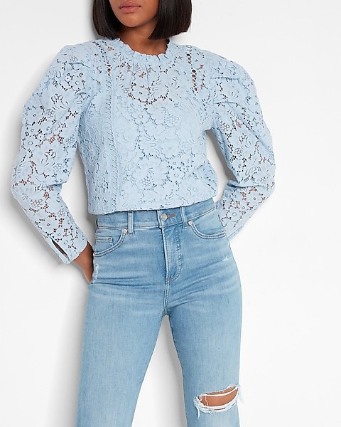 Lace Puff Sleeve Top | Express