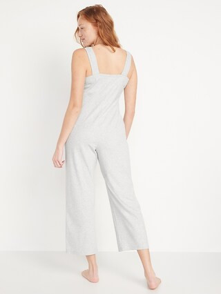 Sleeveless Cropped Rib-Knit Henley Lounge Jumpsuit for Women | Old Navy (US)