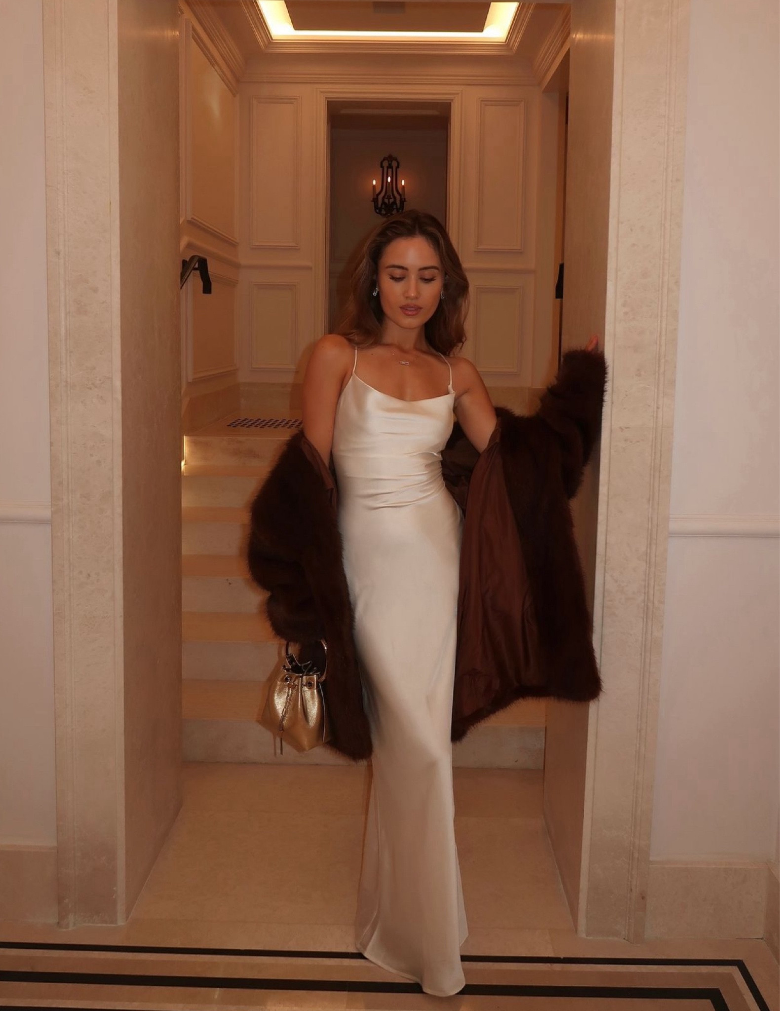 Autumn but make it evening glam 🤍🤎 floor length silver ivory cowl neck dress from Omnes, styled with a touch of autumn chic with this faux fur brown coat from River Island, complete with Jimmy Choo and Messika gold accessories 

#LTKautumn #LTKluxury #LTKstyletip