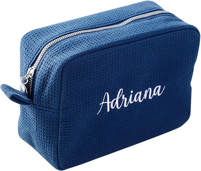 GOPHIE Personalized Embroidered Makeup Bag,Custom Waffle Fabric Cosmetic Pouch for Women, Travel ... | Amazon (US)