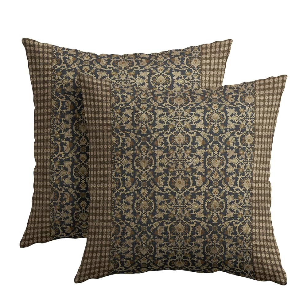 Kawani Brown Antique Pillow Covers 24x24 Inch Vintage Floral Block Print Decorative Throw Pillow ... | Amazon (US)