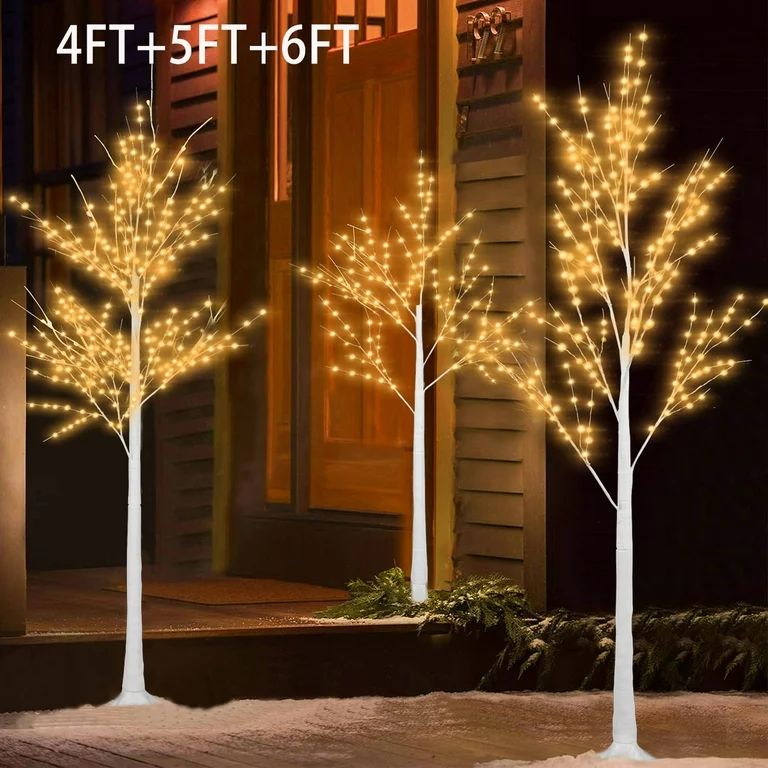 4 5 6 Feet Pre-lit Artificial Birch Tree with LED Lights, White Christmas Tree for Indoor Outdoor... | Walmart (US)