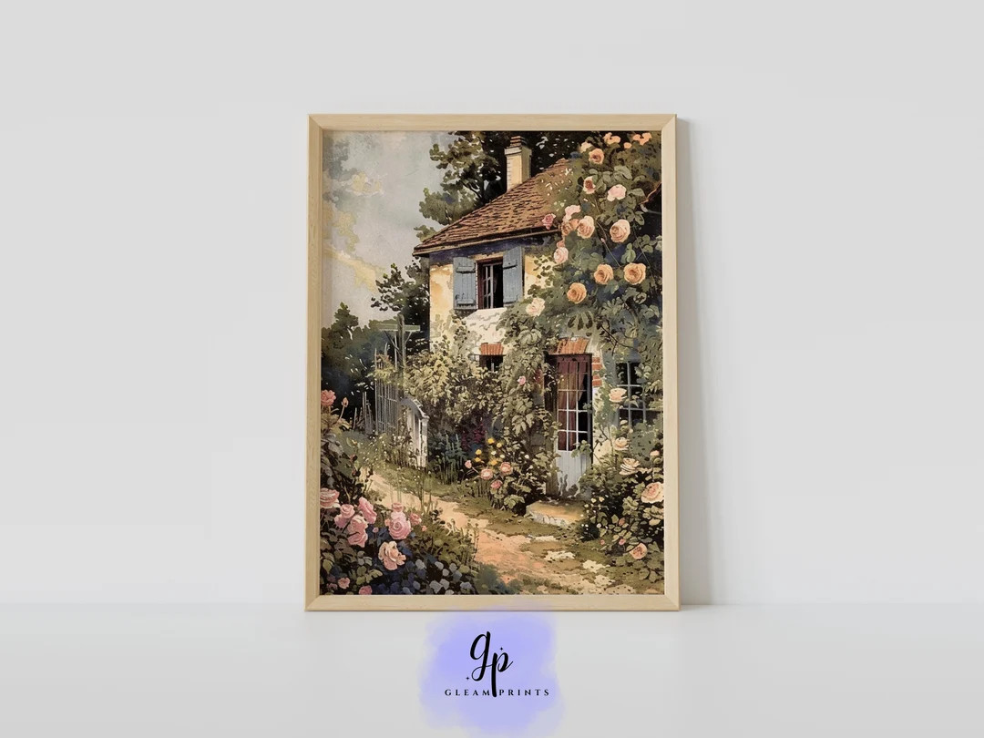 French Country Painting Flower Cottage Art Countryside Digital Art Country House Printable Art Sp... | Etsy (US)