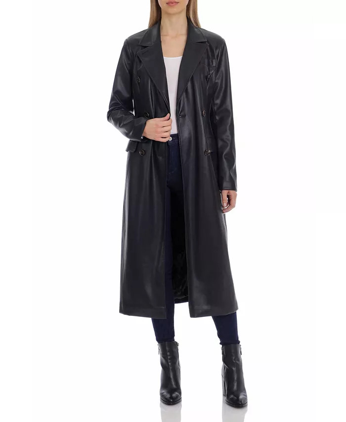 Avec Les Filles Women's Double-Breasted Belted Faux-Leather Coat - Macy's | Macy's