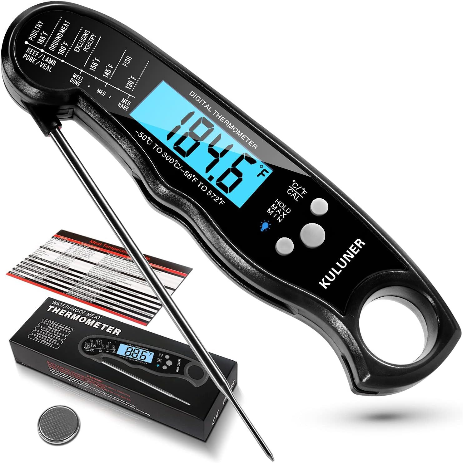 Amazon.com: KULUNER TP-01 Waterproof Digital Instant Read Meat Thermometer with 4.6” Folding Pr... | Amazon (US)