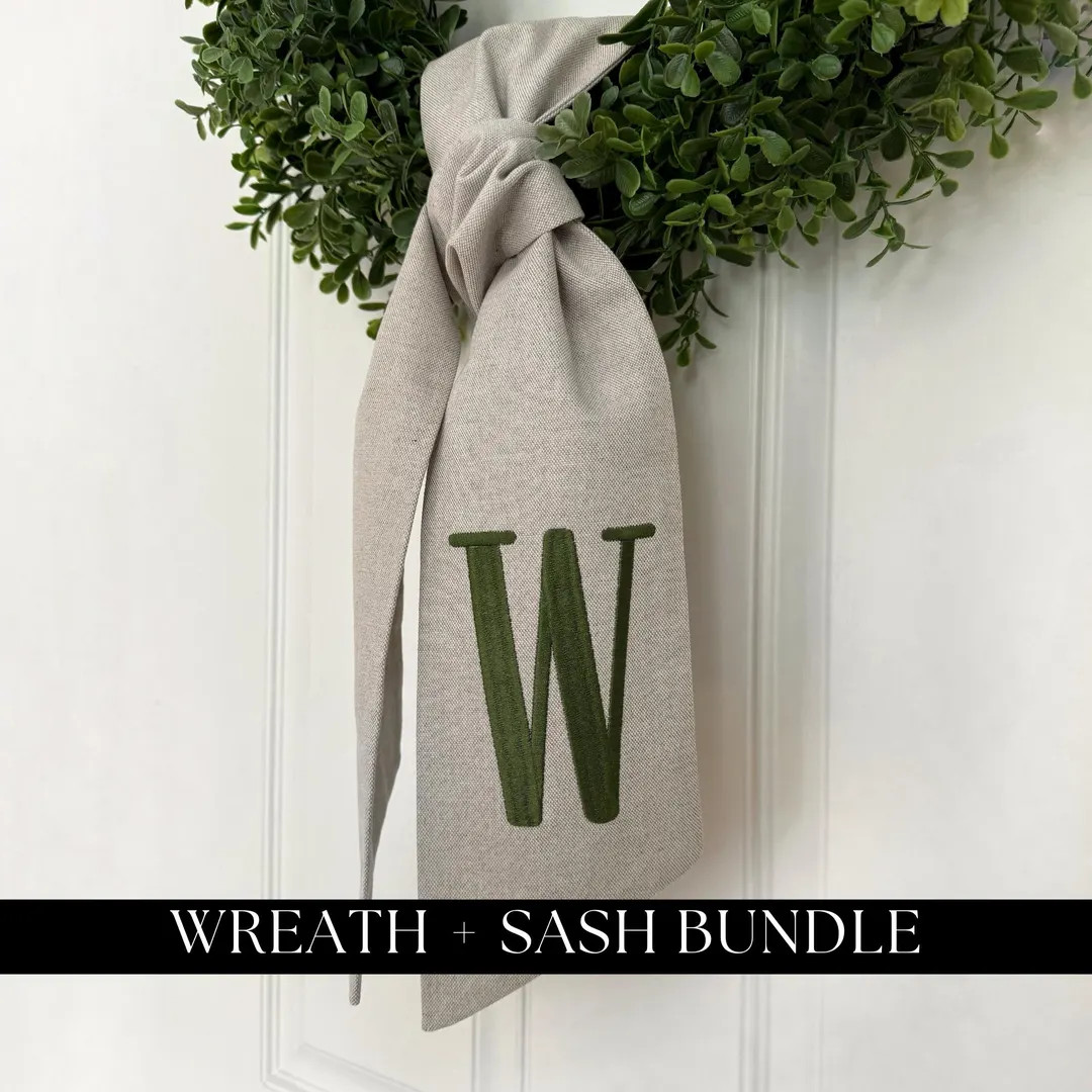 Monogrammed Wreath Sash for Front Door Personalized Wreath Ribbon Embroidered Door Sash Wreath Sc... | Etsy (US)