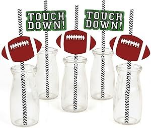 End Zone - Football Paper Straw Decor - Baby Shower or Birthday Party Striped Decorative Straws -... | Amazon (US)