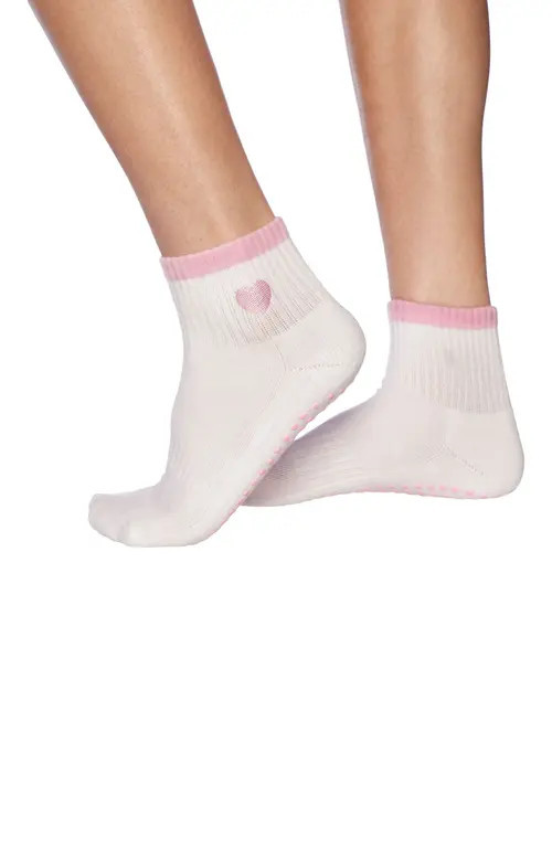 Souls. Pink Heart Ankle Grip Socks in White at Nordstrom, Size Small | Nordstrom