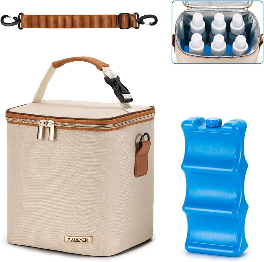 Breastmilk Cooler Bag with Ice Pack Fits 6 Baby Bottles Up to 9 Ounce, Baby Bottle Bag with Shoul... | Amazon (US)