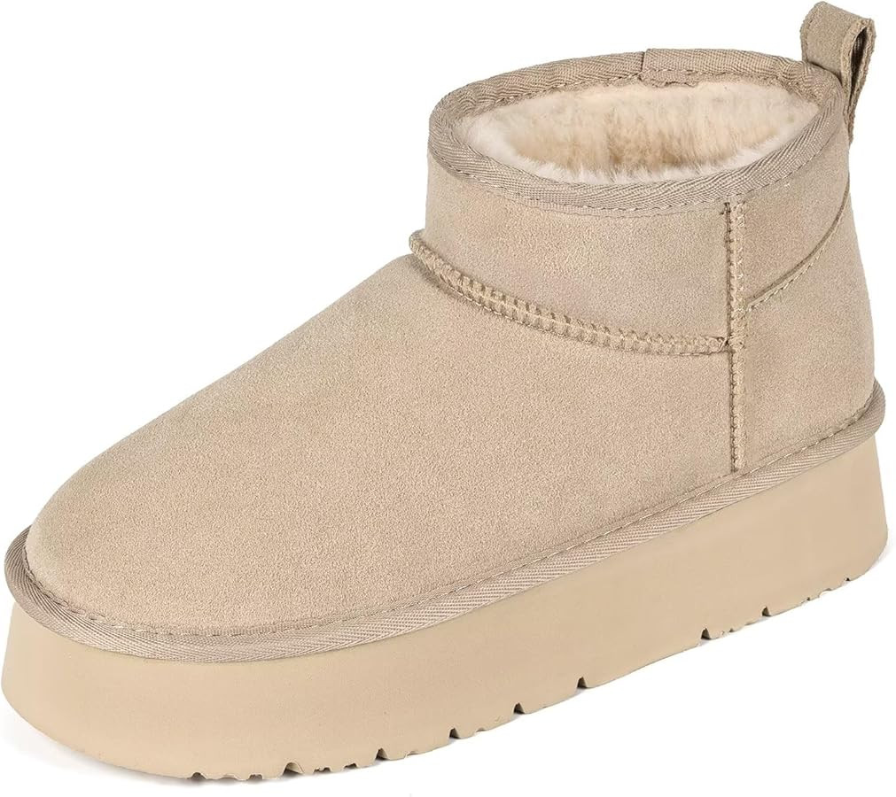 OOW Ankle Platform Boots for Women Genuine Suede Short Winter Snow Boot with Cozy Lined | Amazon (US)