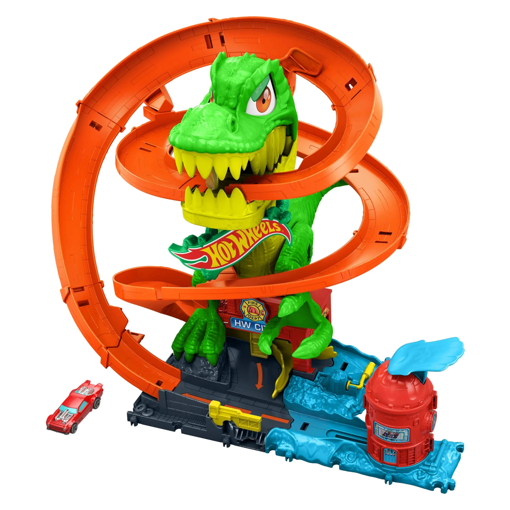 Hot Wheels City T-Rex Blaze Battle Playset & 1:64 Scale Die-Cast Car, Dinosaur Nemesis - Walmart.... | Walmart (US)