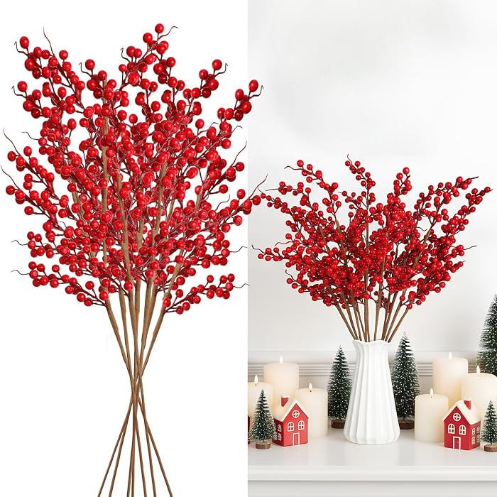 Ceenna 12 Pack 25.5 Inch Artificial Red Berry Stems, Long Christmas Red Berries Holly for Floral ... | Amazon (US)