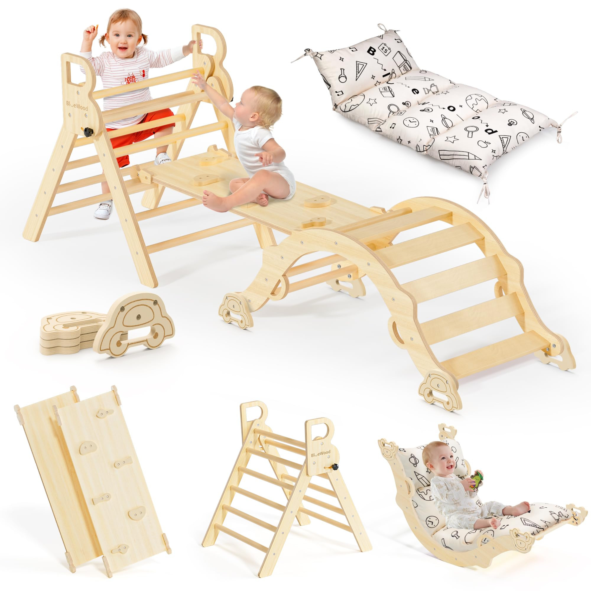 BlueWood Pikler Triangle Set with Cushion, 8-in-1 Climbing Toys for Toddlers, Montessori Philosop... | Amazon (US)