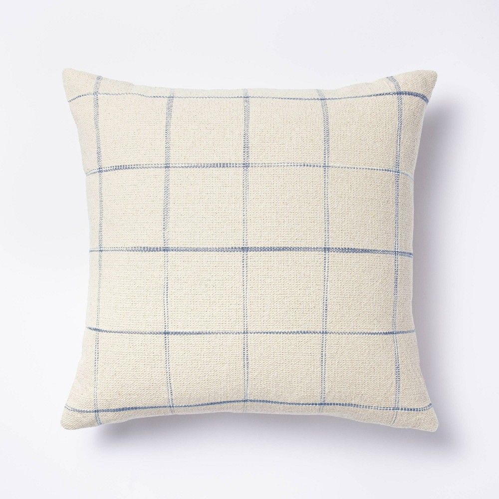 Windowpane Square Throw Pillow Cream/Blue - Threshold designed with Studio McGee | Target