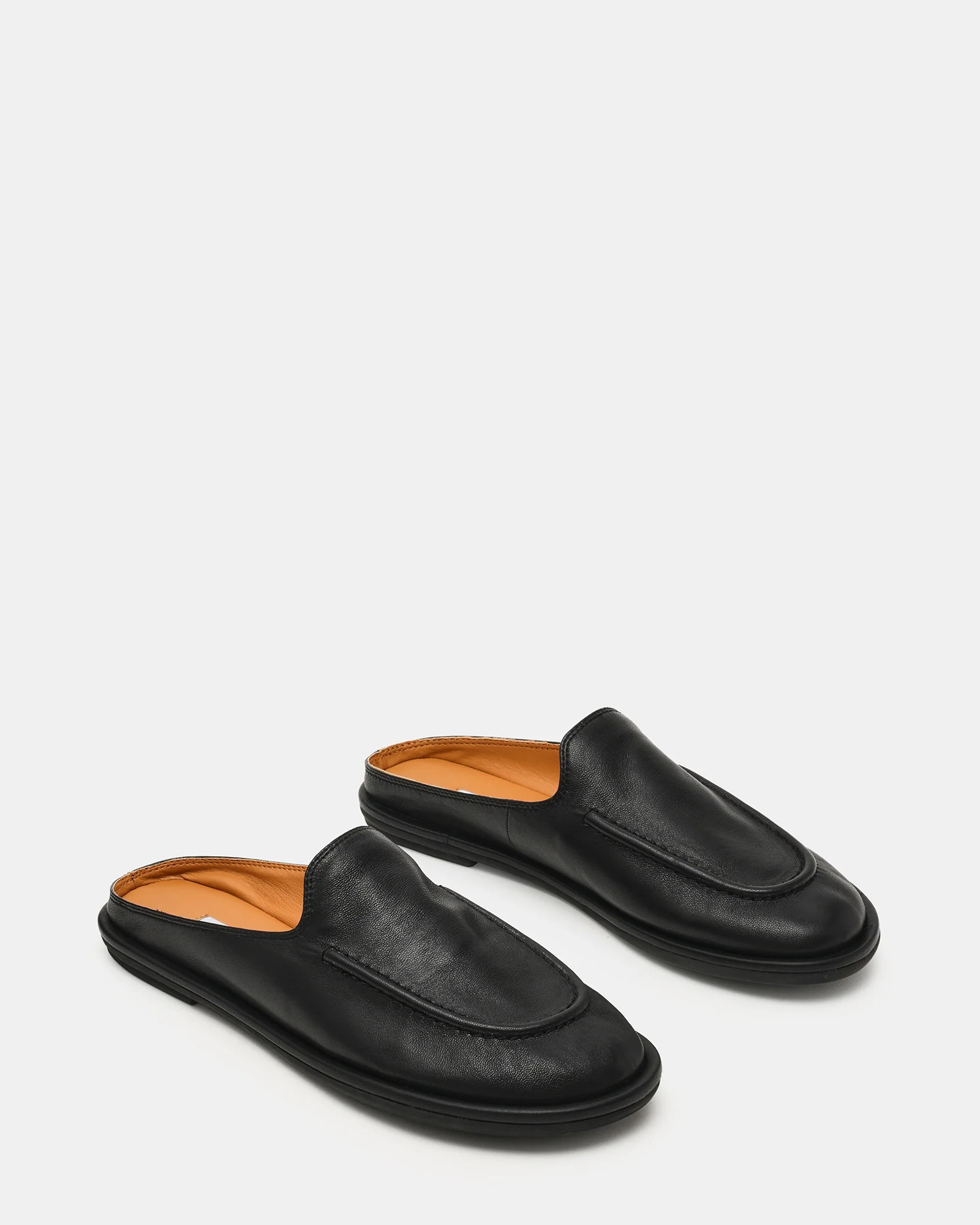 HARRINGTON Black Leather Slip-On Mule Women's Flat | Steve Madden (US)